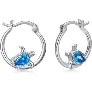 Sterling silver animal hoop earrings turtle dolphin unicorn hypoallergenic gift